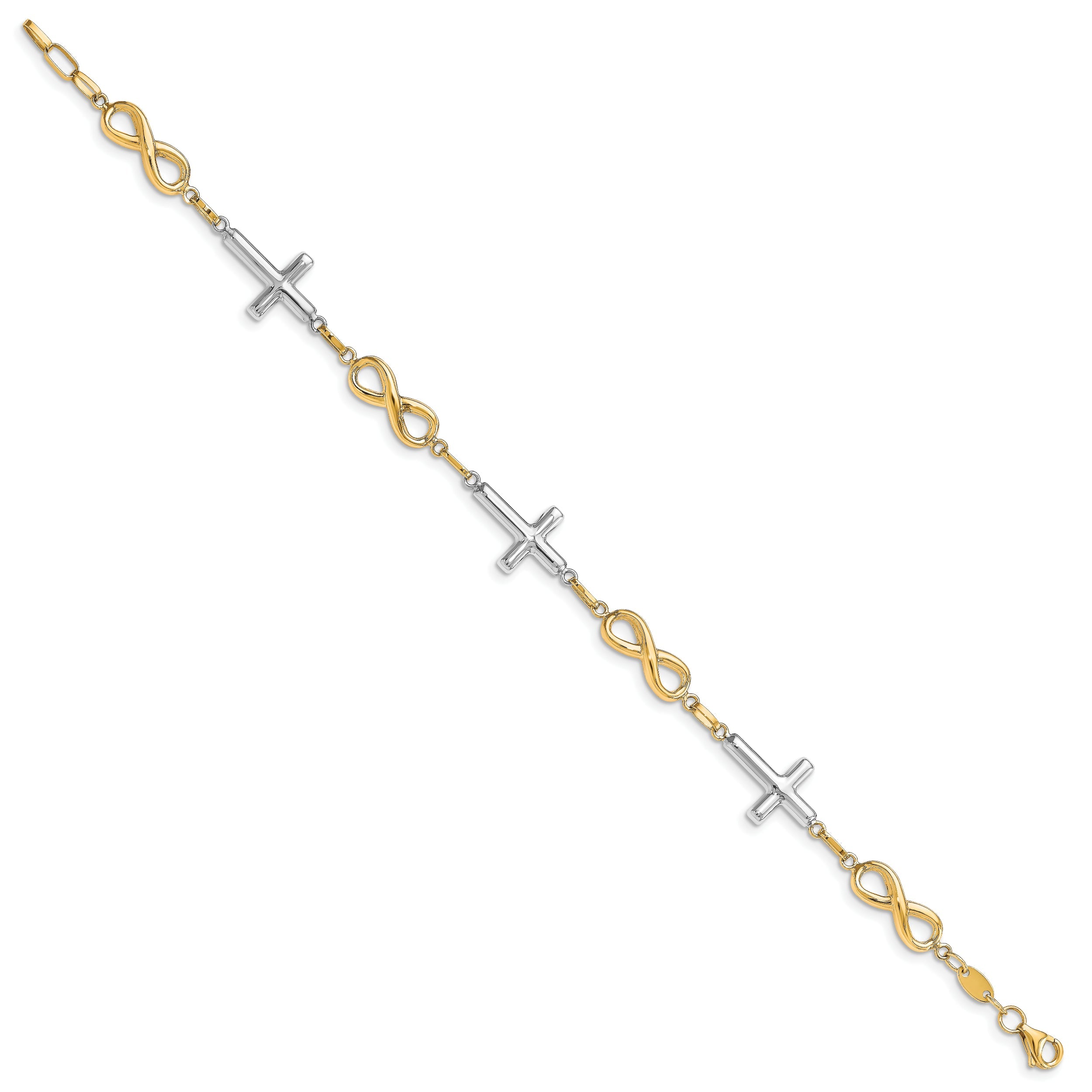 10K Two Tone Polished Cross And Infinity Bracelet