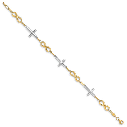 10K Two Tone Polished Cross And Infinity Bracelet