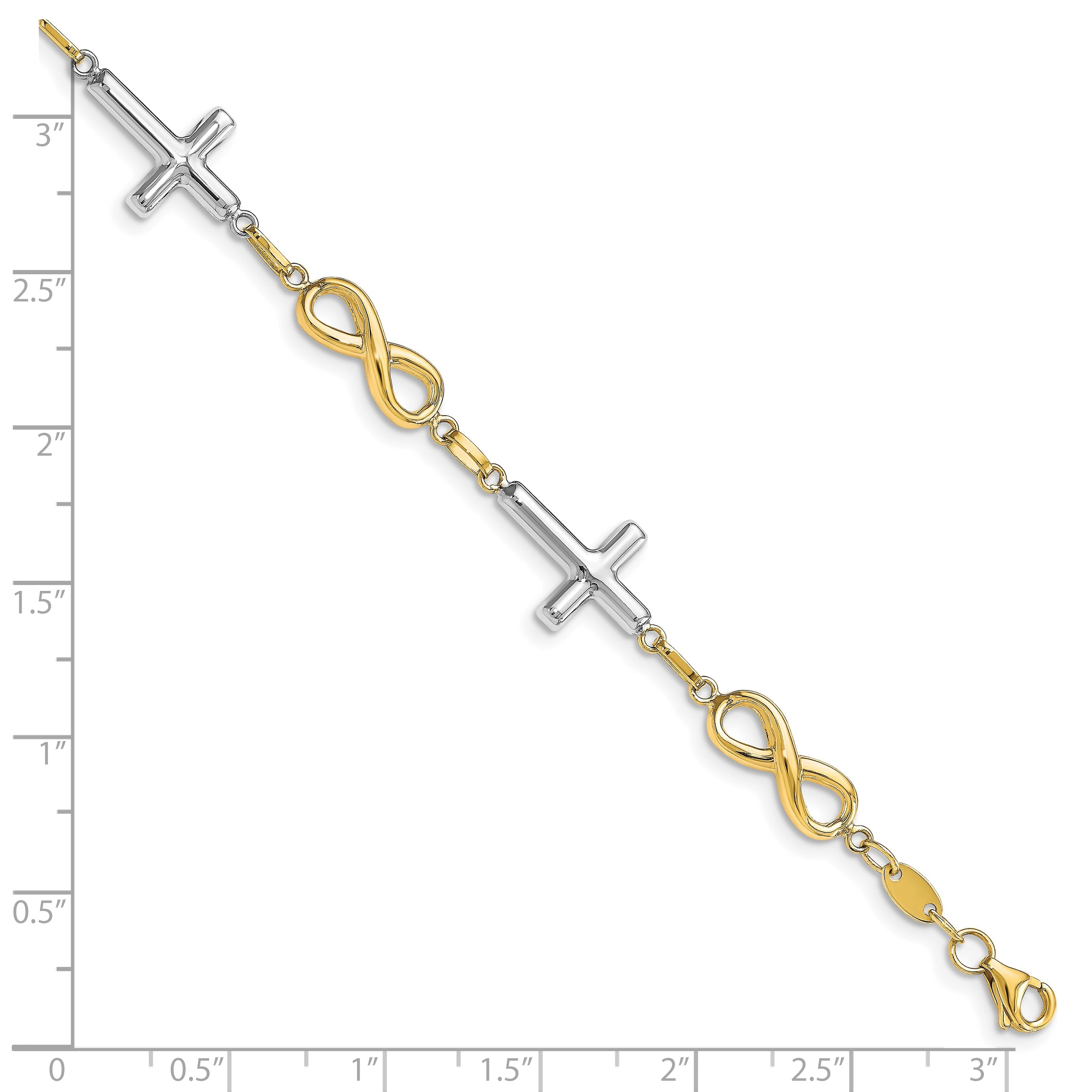 10K Two Tone Polished Cross And Infinity Bracelet