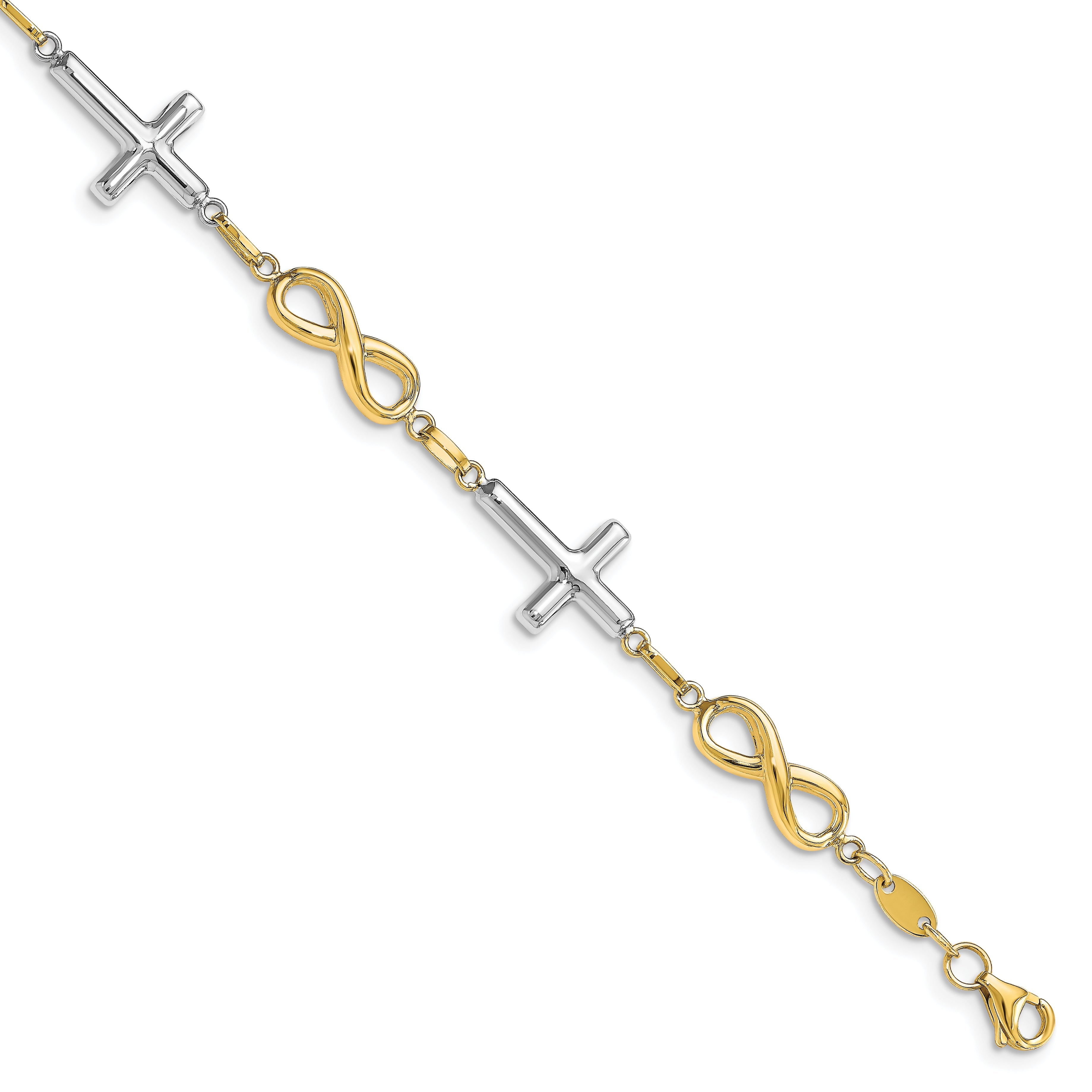 10K Two Tone Polished Cross And Infinity Bracelet