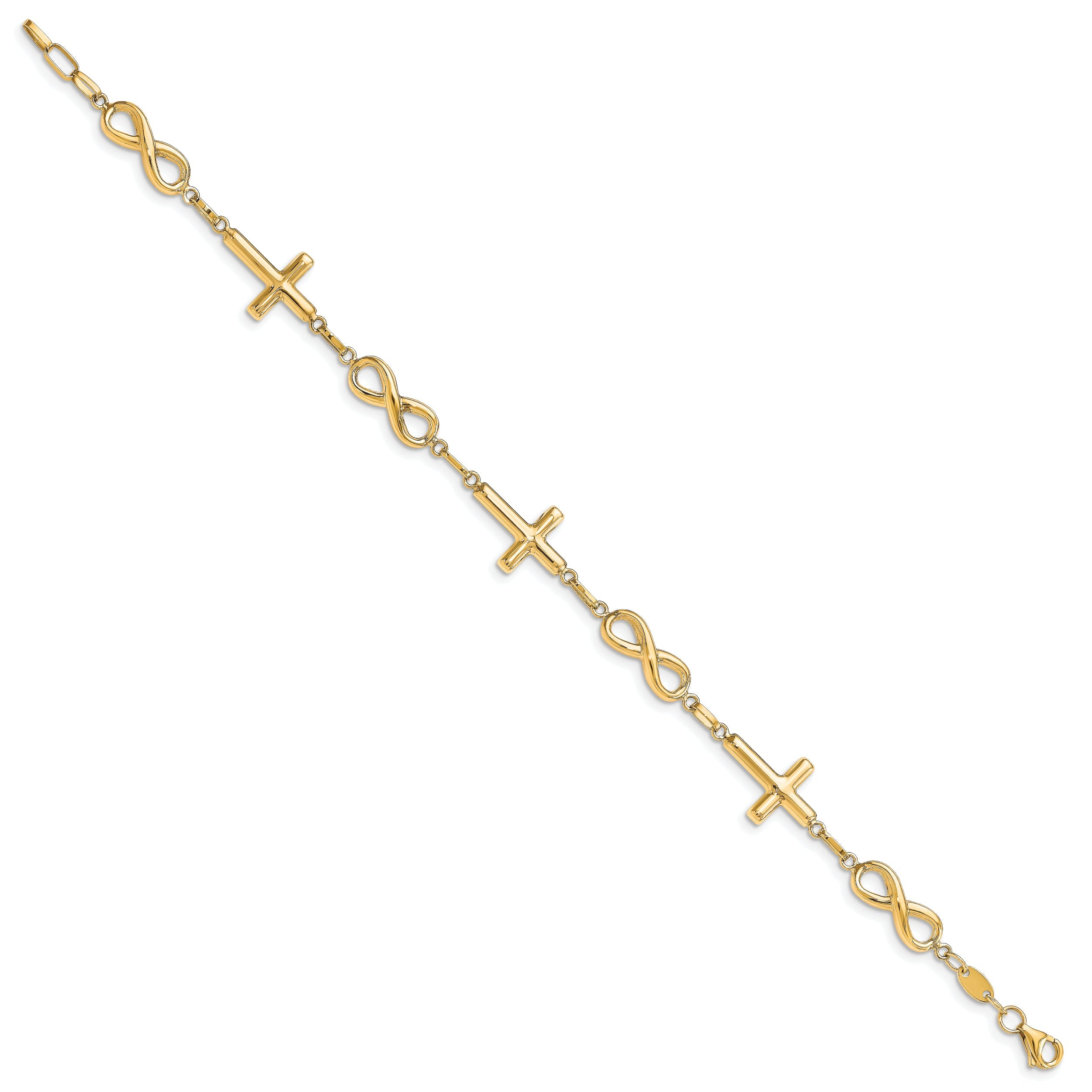 10K Yellow Gold Polished Cross And Infinity Bracelet