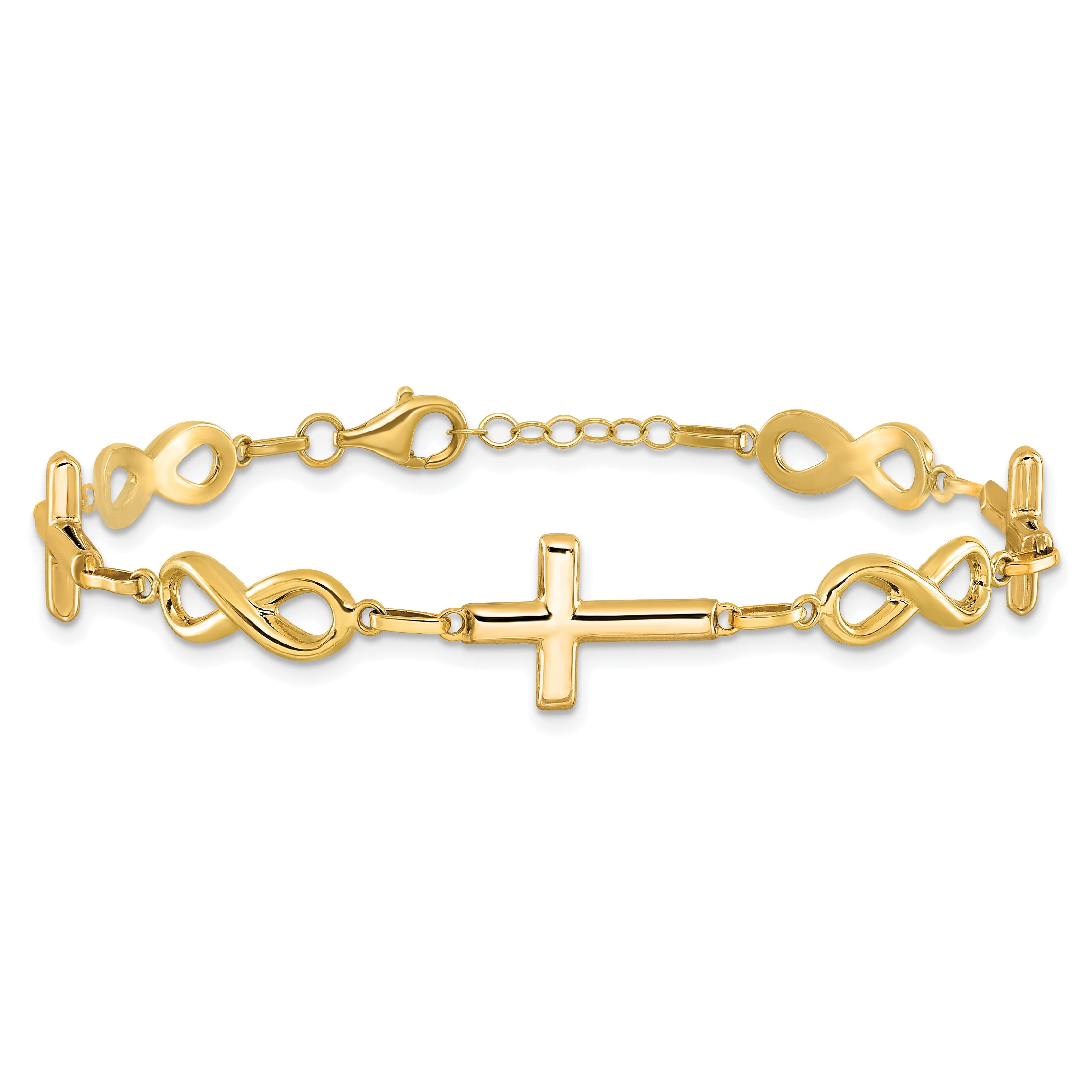 10K Yellow Gold Polished Cross And Infinity Bracelet