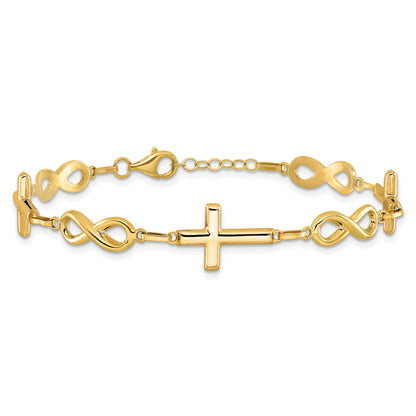 10K Yellow Gold Polished Cross And Infinity Bracelet