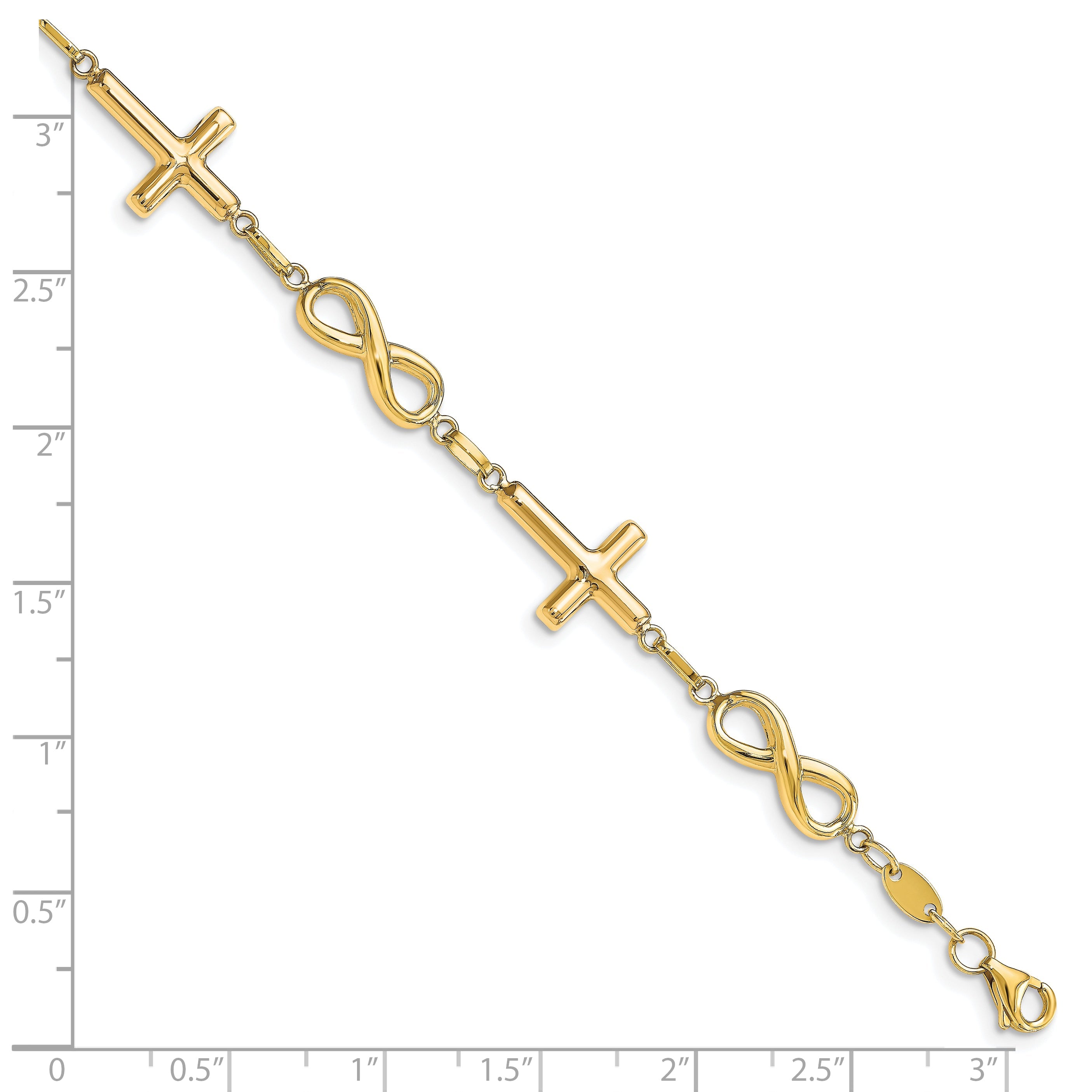 10K Yellow Gold Polished Cross And Infinity Bracelet