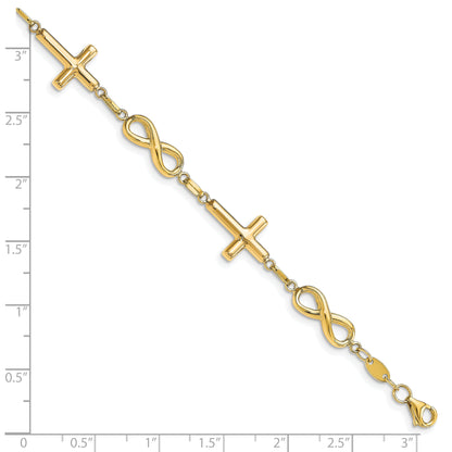 10K Yellow Gold Polished Cross And Infinity Bracelet