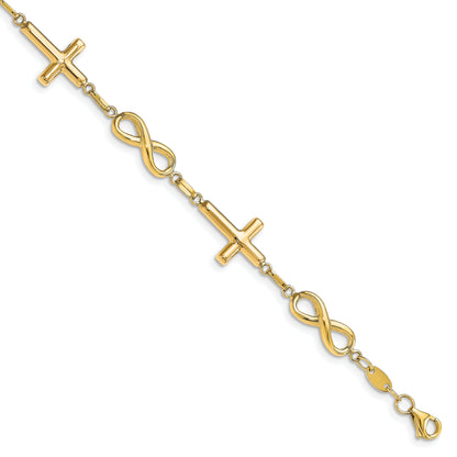 10K Yellow Gold Polished Cross And Infinity Bracelet