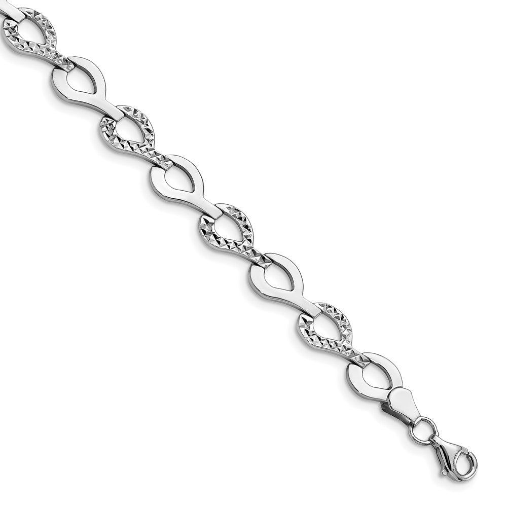 10K White Gold Polished D/C Fancy Link Bracelet