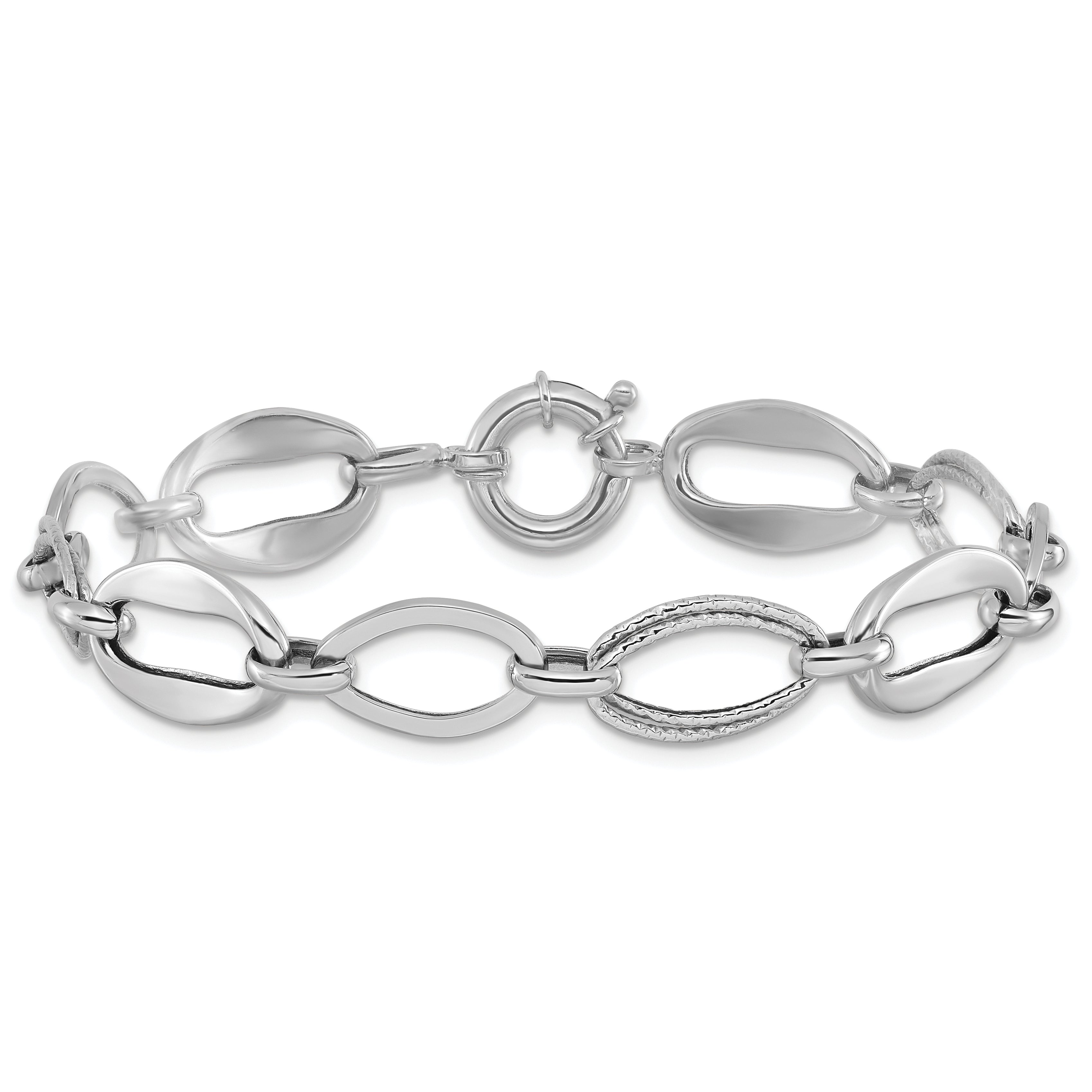 10K White Gold Polished And Textured Link Bracelet