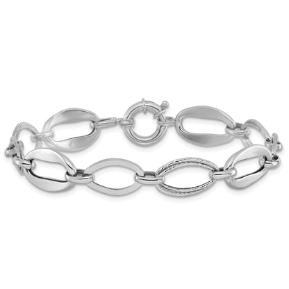 10K White Gold Polished And Textured Link Bracelet
