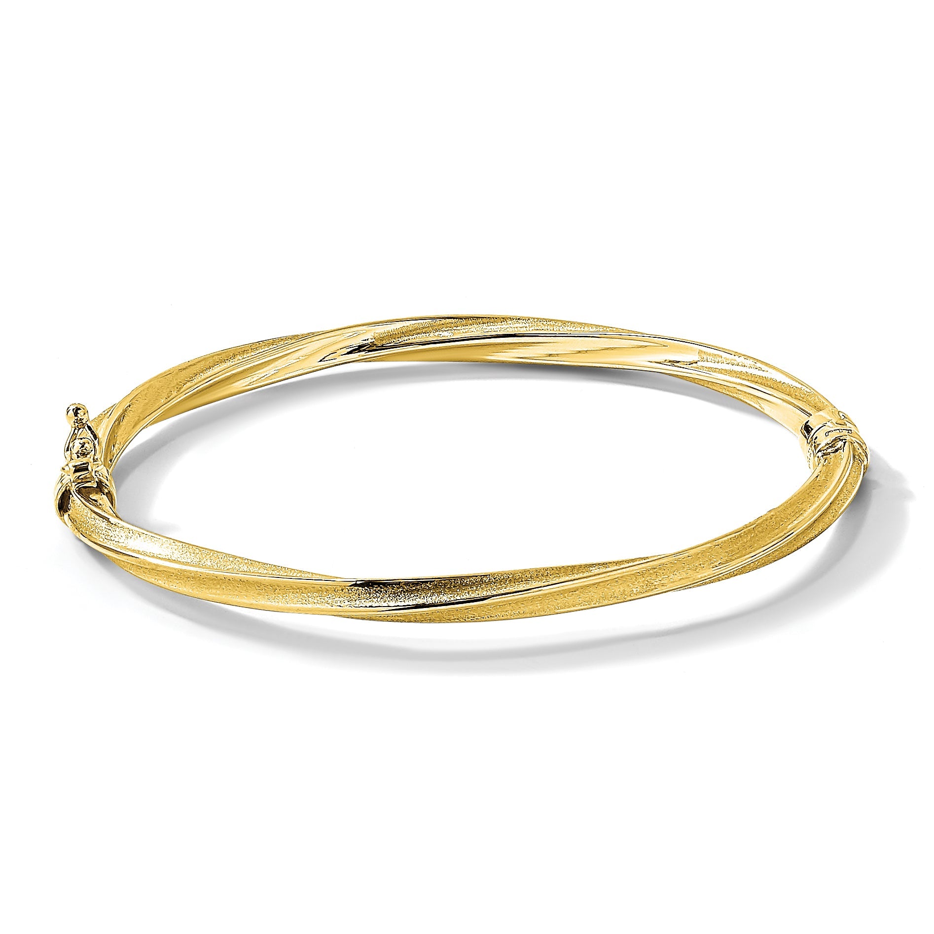 10K Yellow Gold Polished And Brushed Hinged Bangle