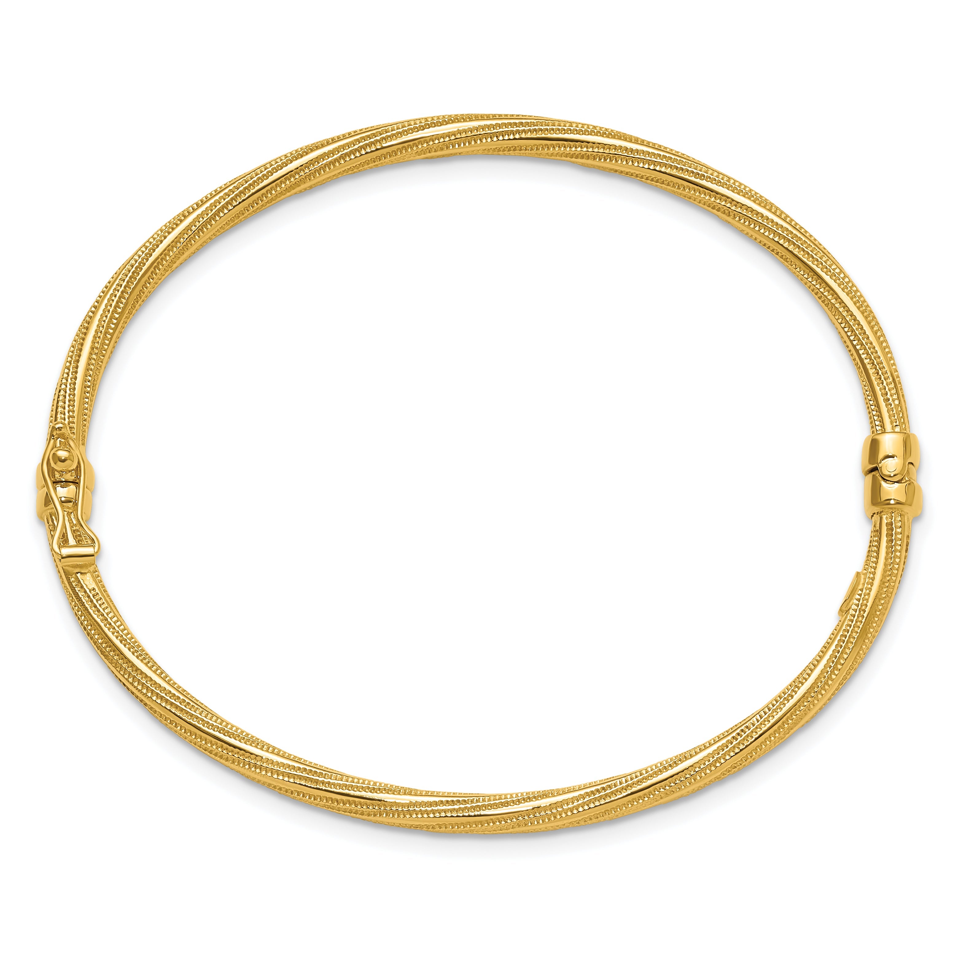 10K Yellow Gold Polished And Textured Twisted Hinged Bangle
