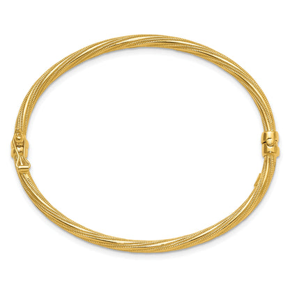 10K Yellow Gold Polished And Textured Twisted Hinged Bangle