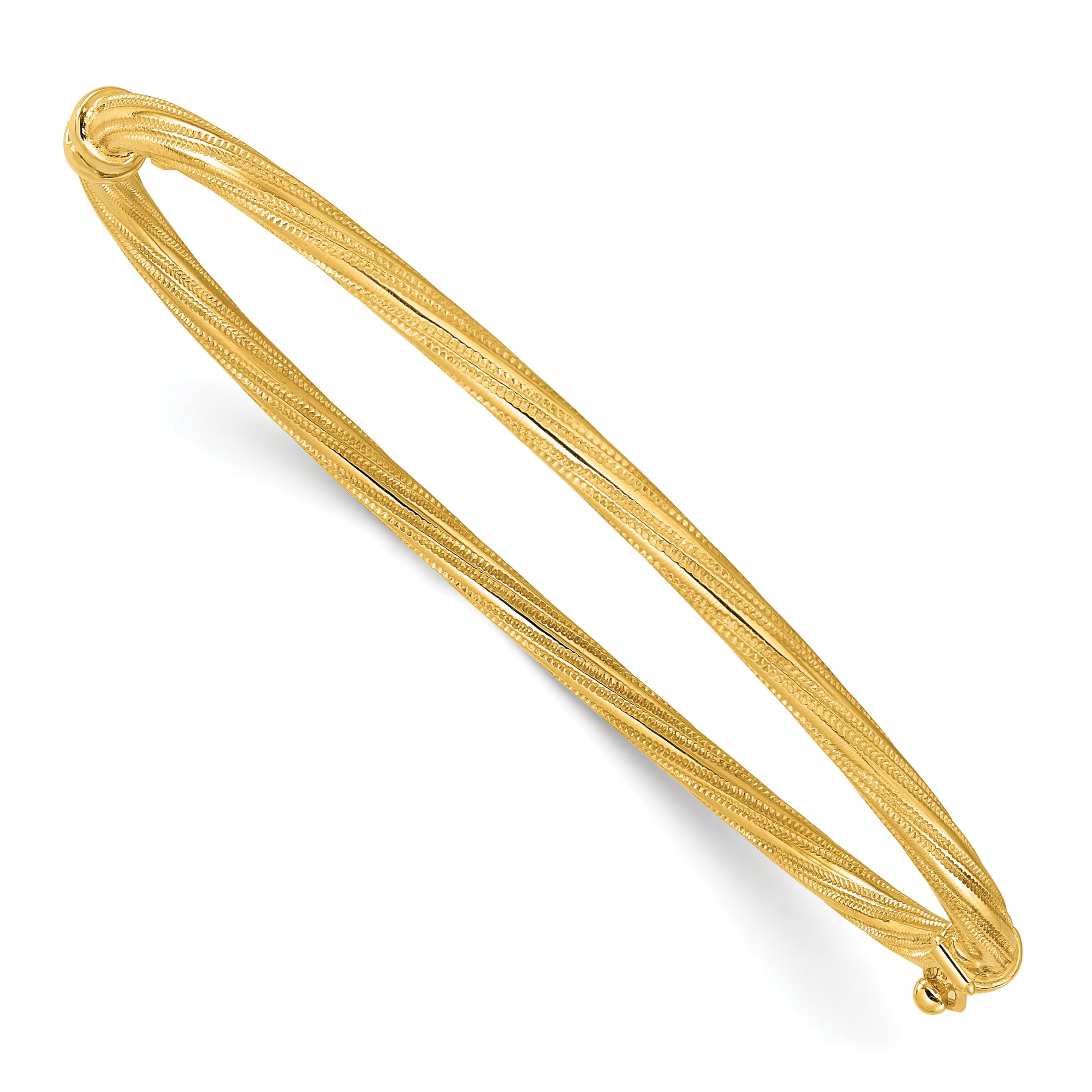 10K Yellow Gold Polished And Textured Twisted Hinged Bangle