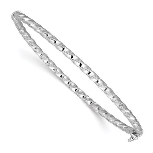 10K White Gold Polish/Textured/Twisted Hinged Bangle