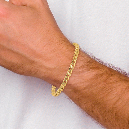 9 Inch 10K Yellow Gold 5.7mm Hand-Polished Miami Cuban Chain Bracelet