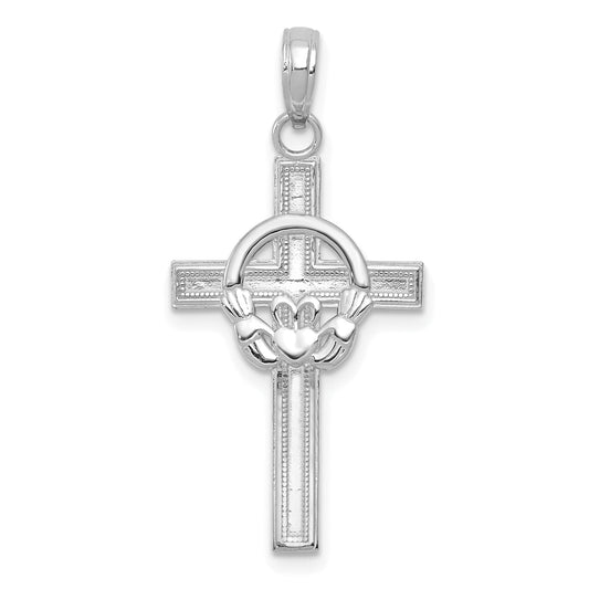 10K White Gold 10K Polished Claddagh Cross Pendant