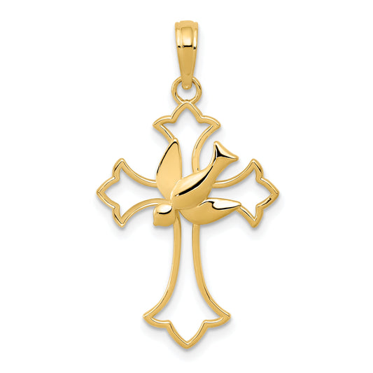 10K Yellow Gold Polished Cross W/Dove Pendant