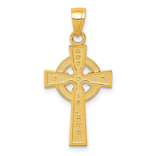 10K Yellow Gold Reversible God Is Love Celtic Cross Pendant