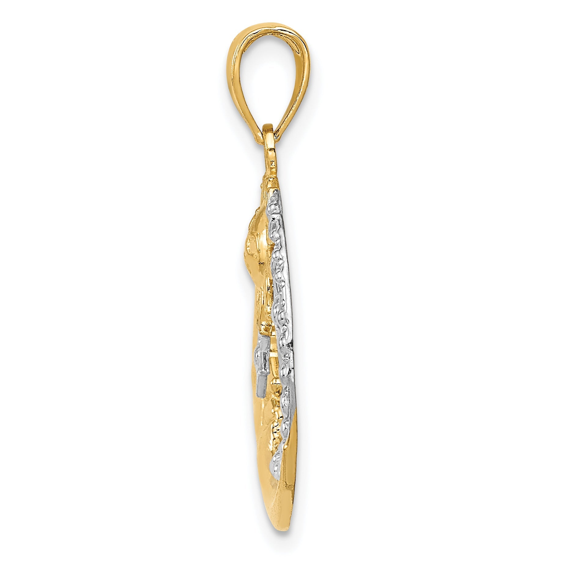 10K Yellow W/Rhodium And Rhodium D/C Moon, Stars, Sun Pendant