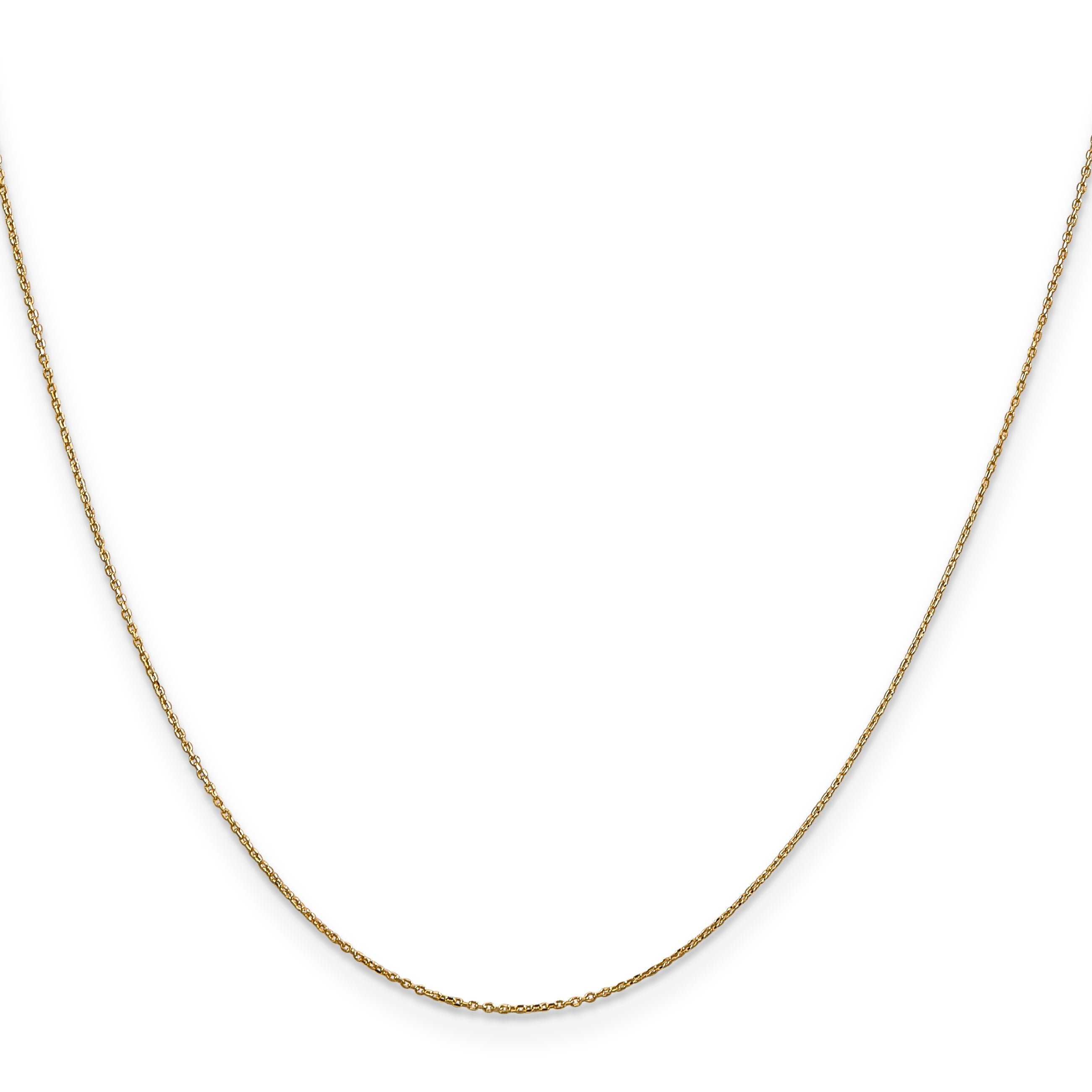 22 Inch 10K Yellow Gold .6mm D/C Round Open Link Cable Chain Necklace