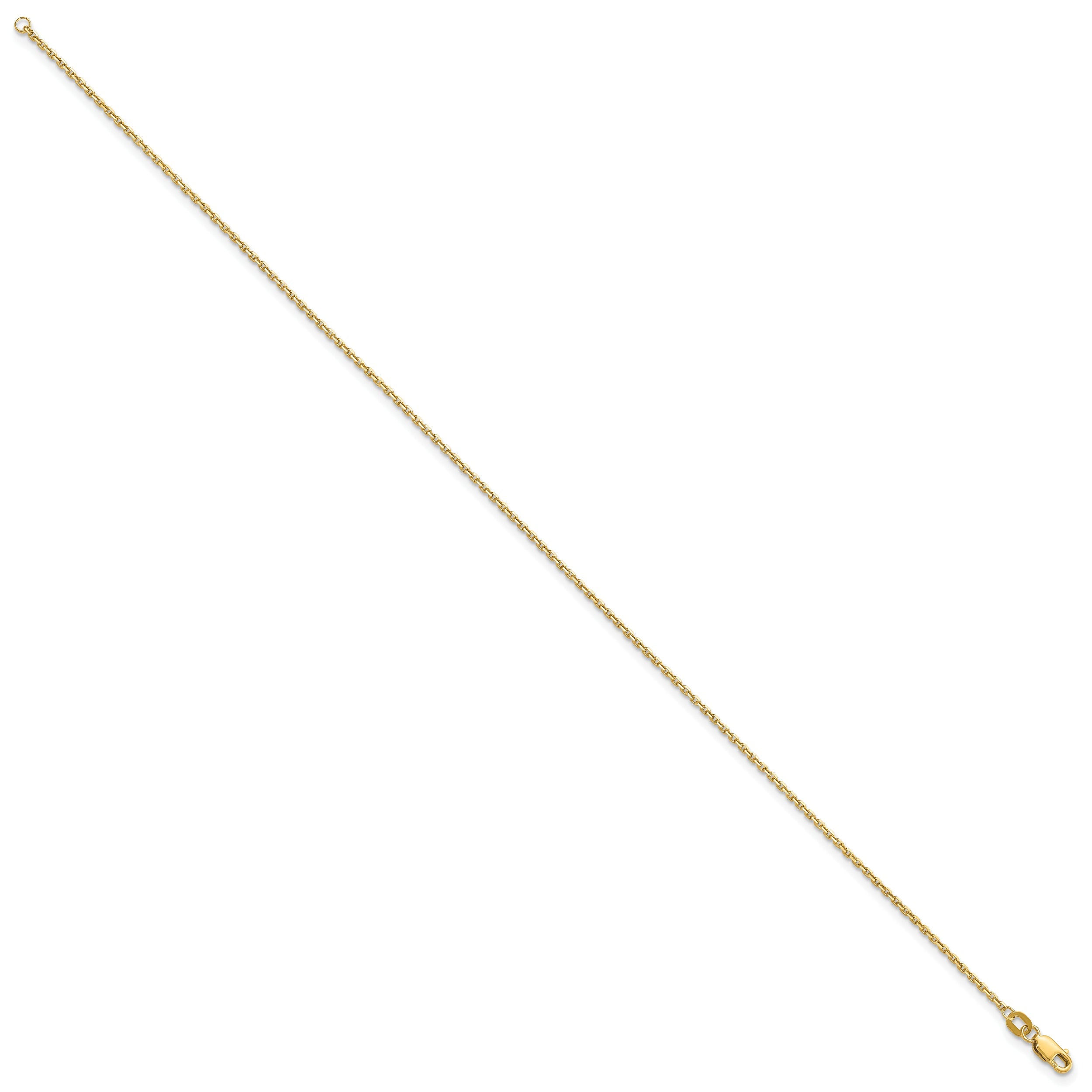 9 Inch 10K Yellow Gold 1.4mm D/C Round Open Link Cable Chain Anklet