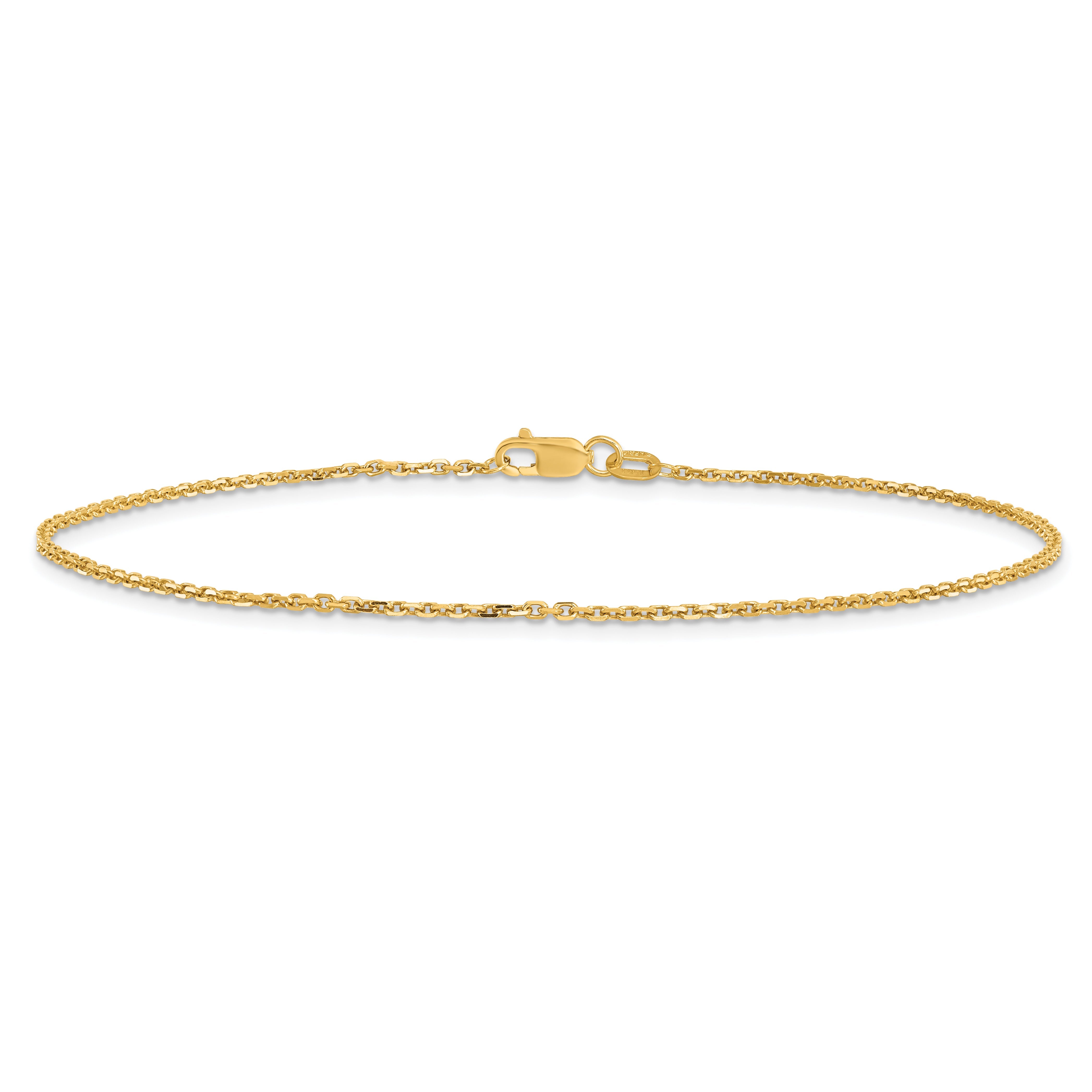 9 Inch 10K Yellow Gold 1.4mm D/C Round Open Link Cable Chain Anklet
