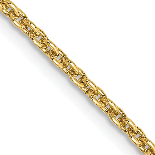 22 Inch 10K Yellow Gold 2mm Round Open Link Cable Chain Necklace