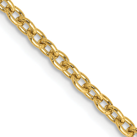2 Inch 10K Yellow Gold 2.4mm Round Open Link Cable Chain Necklace