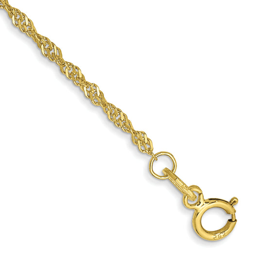 10K Yellow Gold 1.4mm Singapore Chain Anklet