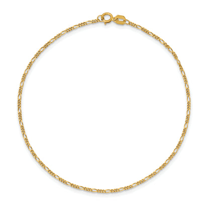 7 Inch 10K Yellow Gold 1.25mm Flat Figaro Pendant Chain Bracelet