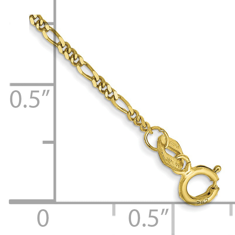 7 Inch 10K Yellow Gold 1.25mm Flat Figaro Pendant Chain Bracelet