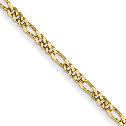 2 Inch 10K Yellow Gold 1.25mm Flat Figaro Pendant Chain Necklace
