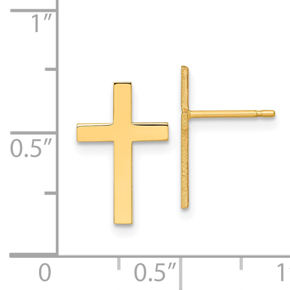 10K Yellow Gold Polished Cross Earrings