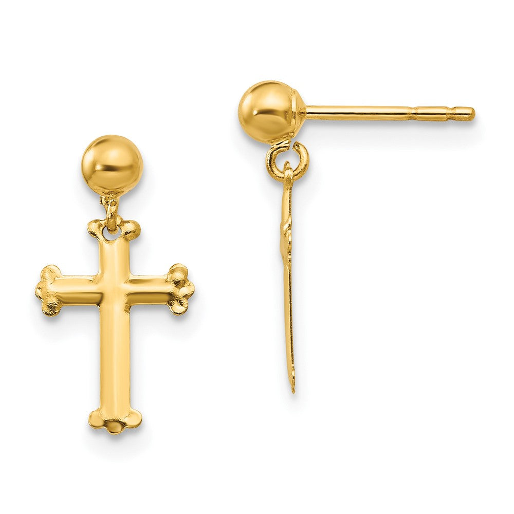 10K Yellow Gold 10K Cross Dangle Post Earrings