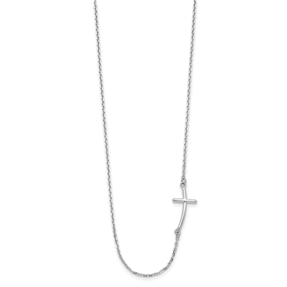 10K White Gold Small Sideways Curved Cross Necklace