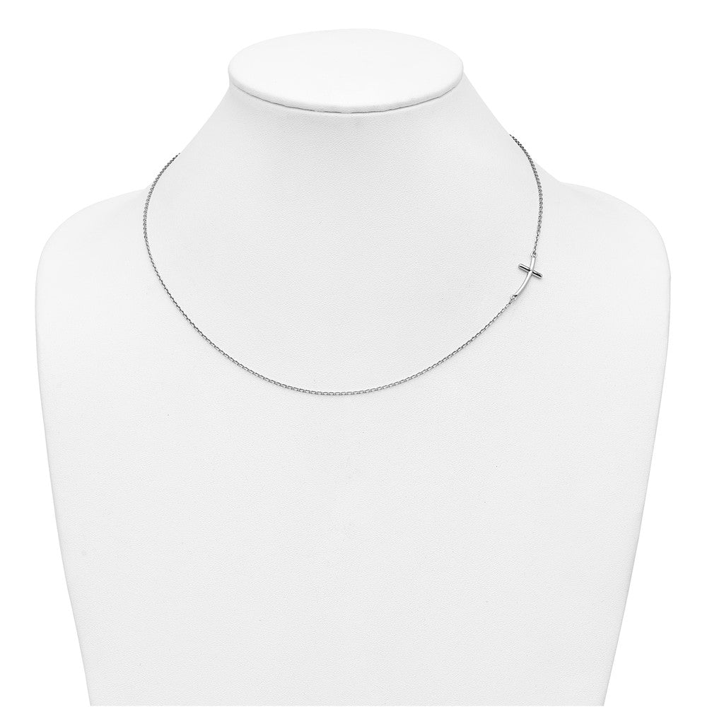 10K White Gold Small Sideways Curved Cross Necklace
