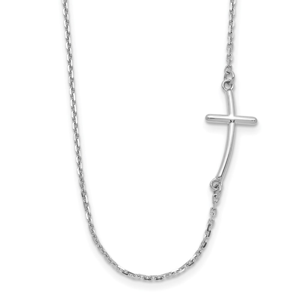 10K White Gold Small Sideways Curved Cross Necklace