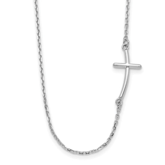 10K White Gold Small Sideways Curved Cross Necklace
