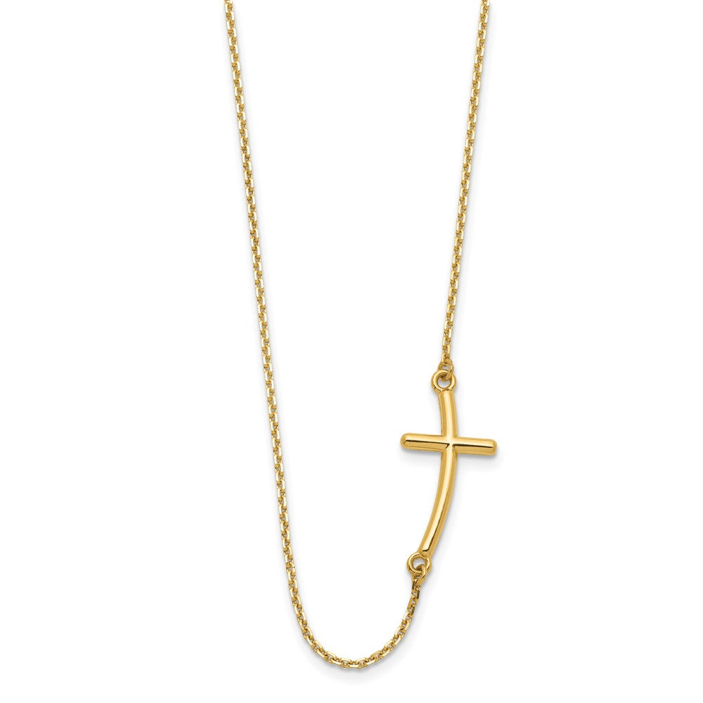 10K Yellow Gold Large Sideways Curved Cross Necklace