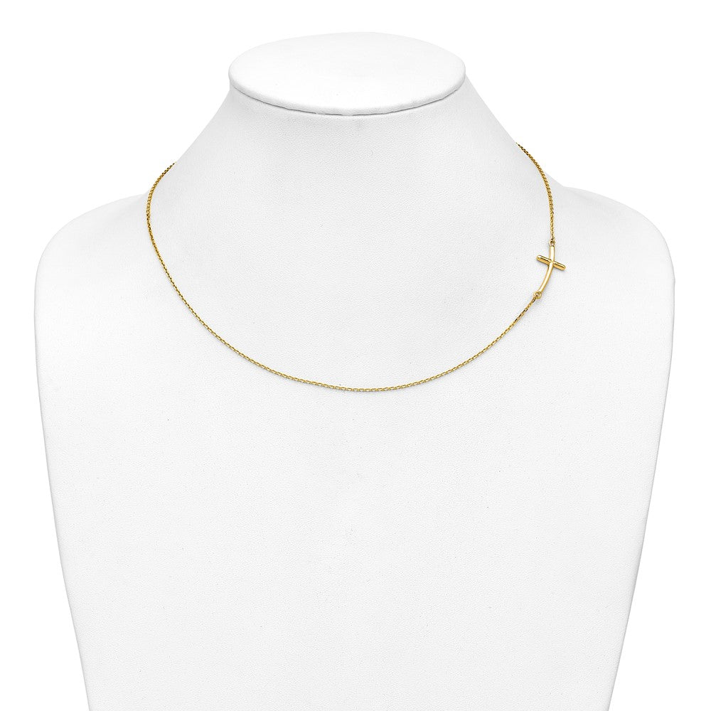 10K Yellow Gold Large Sideways Curved Cross Necklace