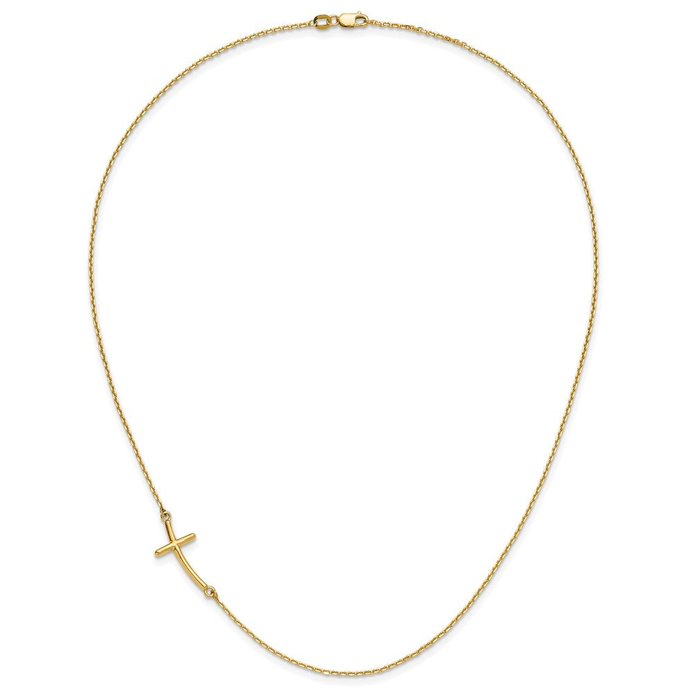 10K Yellow Gold Large Sideways Curved Cross Necklace