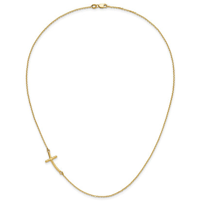 10K Yellow Gold Large Sideways Curved Cross Necklace