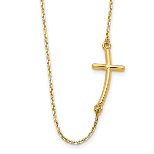 10K Yellow Gold Large Sideways Curved Cross Necklace
