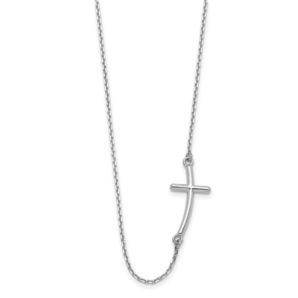 10K White Gold Large Sideways Curved Cross Necklace