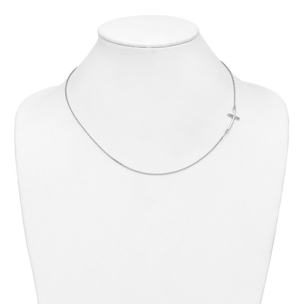 10K White Gold Large Sideways Curved Cross Necklace