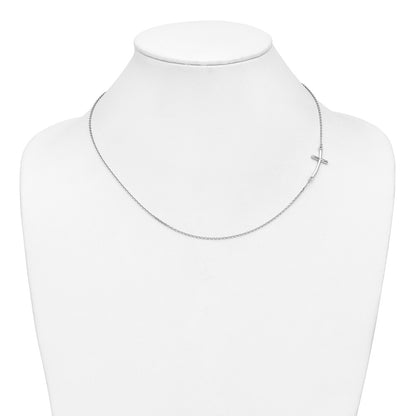 10K White Gold Large Sideways Curved Cross Necklace