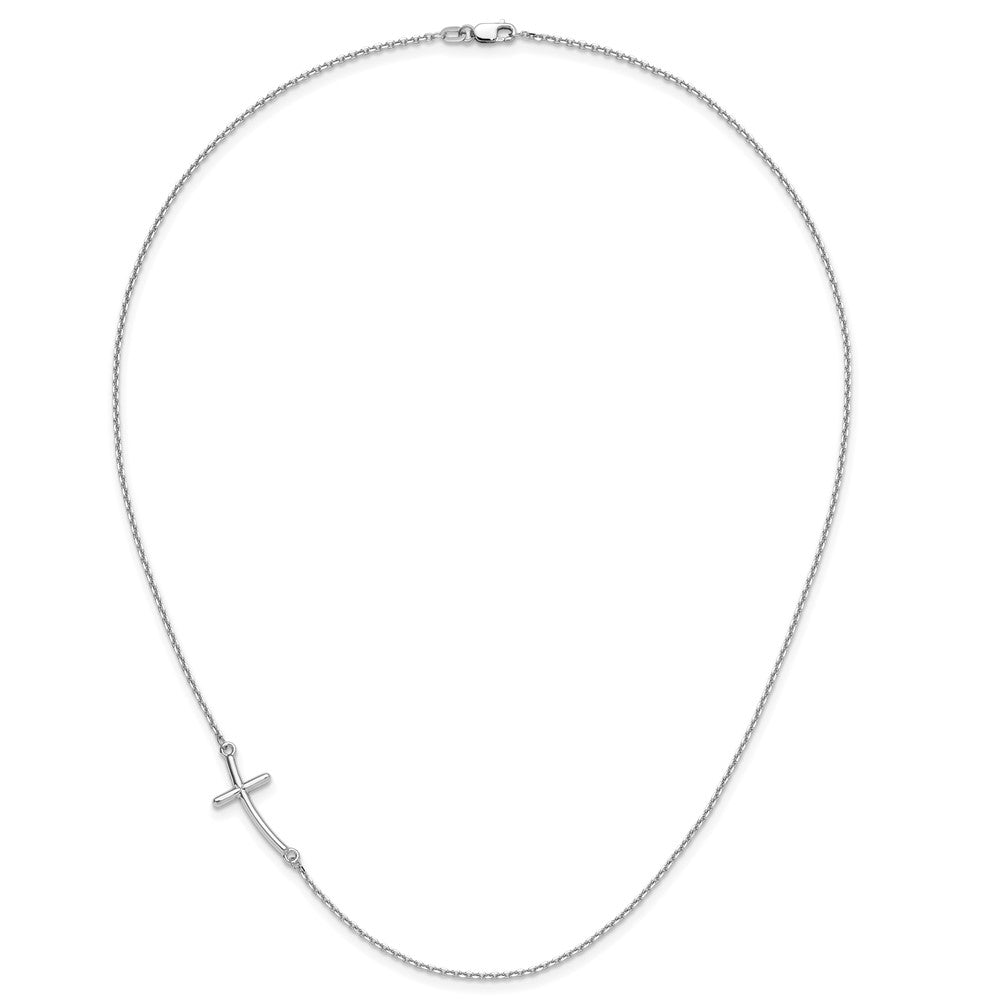 10K White Gold Large Sideways Curved Cross Necklace