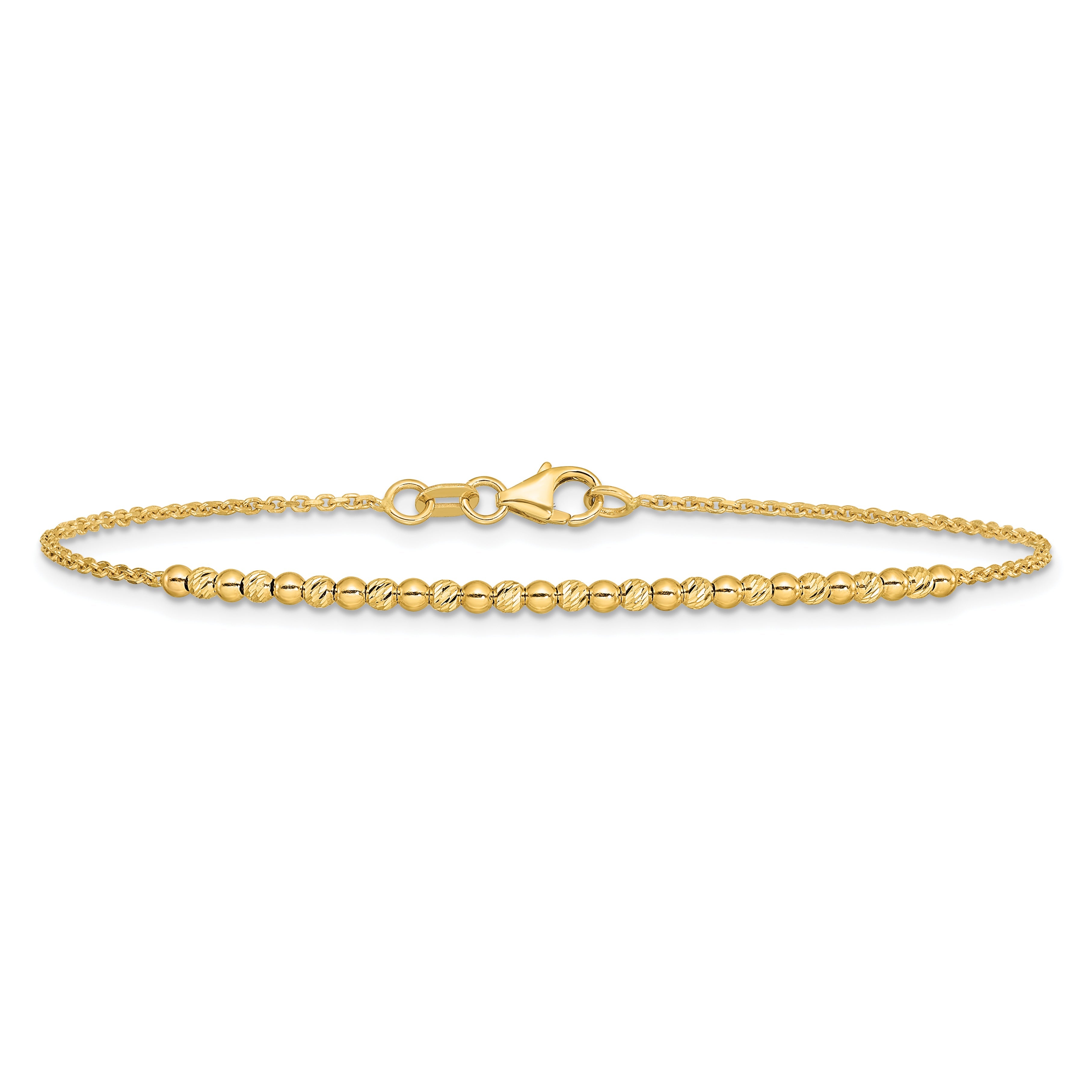 10K Yellow Gold 10K Diamond-Cut Beaded 7.5In Bracelet