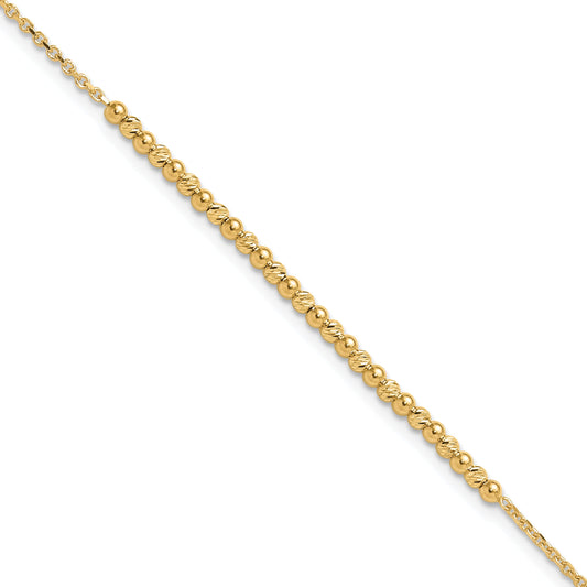 10K Yellow Gold 10K Diamond-Cut Beaded 7.5In Bracelet