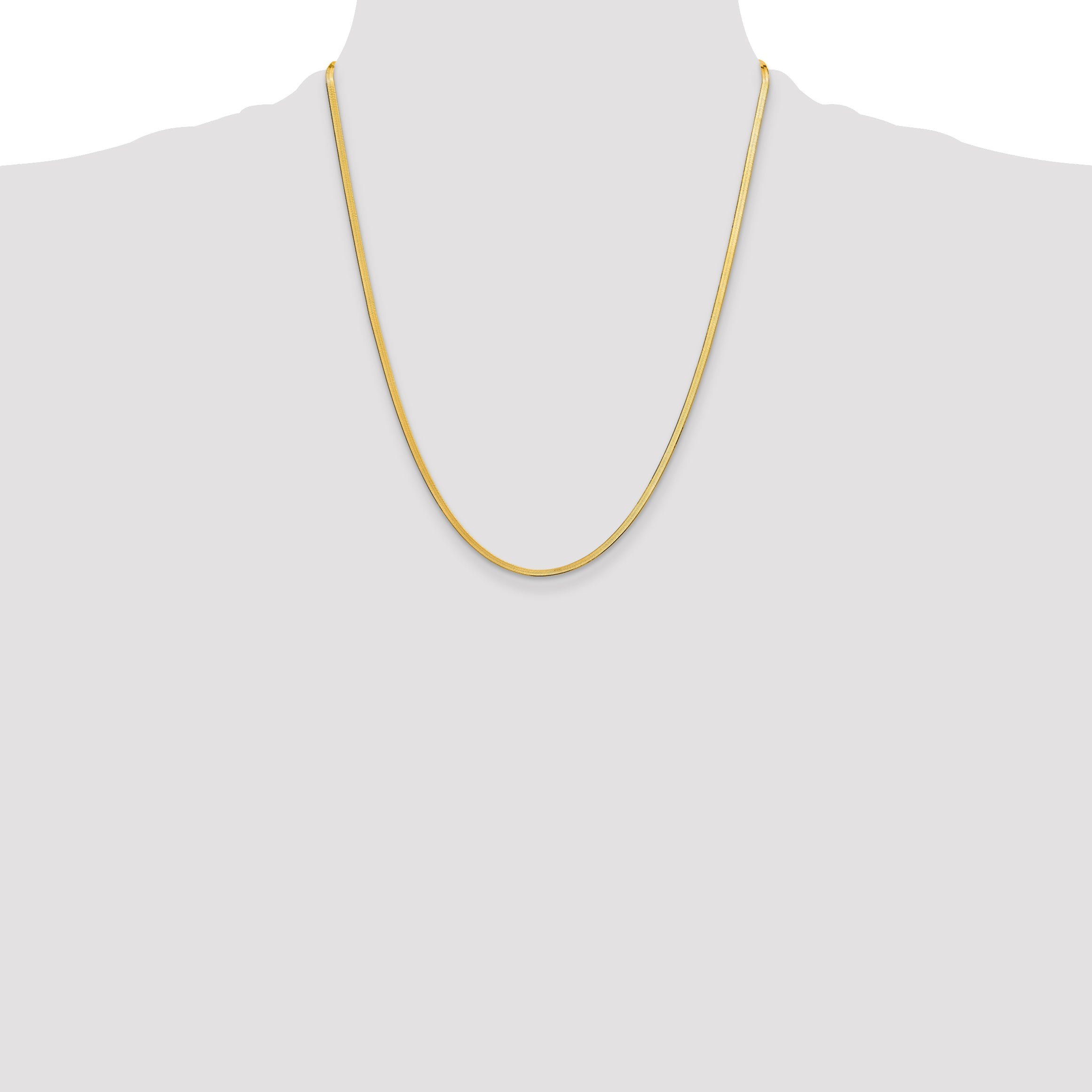 22 Inch 10K Yellow Gold 2.5mm Silky Herringbone Chain Necklace